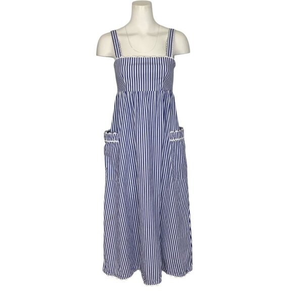 Tuckernuck Blue Stripe Georgia Dress XS Maxi Sleeveless Pockets Nautical Resort - Picture 1 of 15